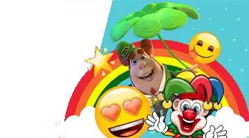 Cheerful emojis, a clown, and a rainbow, symbolizing the Gamzix tournament with big prizes at Riobet Casino.