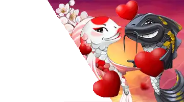 Two koi fish with red hearts, representing cryptocurrency deposit bonuses at Riobet Casino.